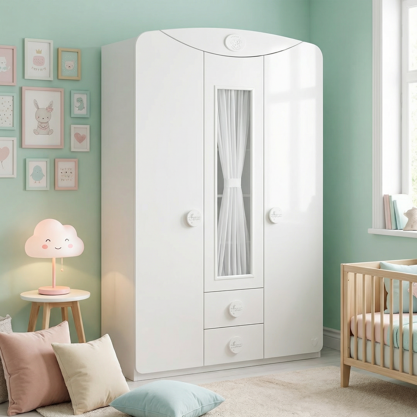 Kleiderschrank Baby Cotton 3-türig mit Fenster 4