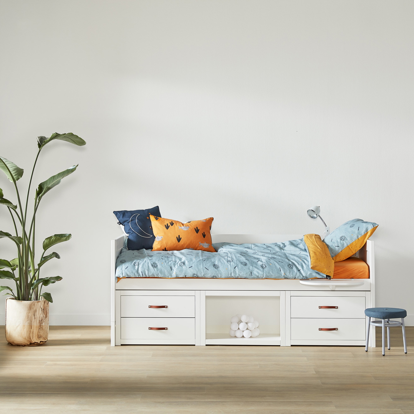 Kojenbett mit Regal und Schubladen Weiss, Rollrost 2