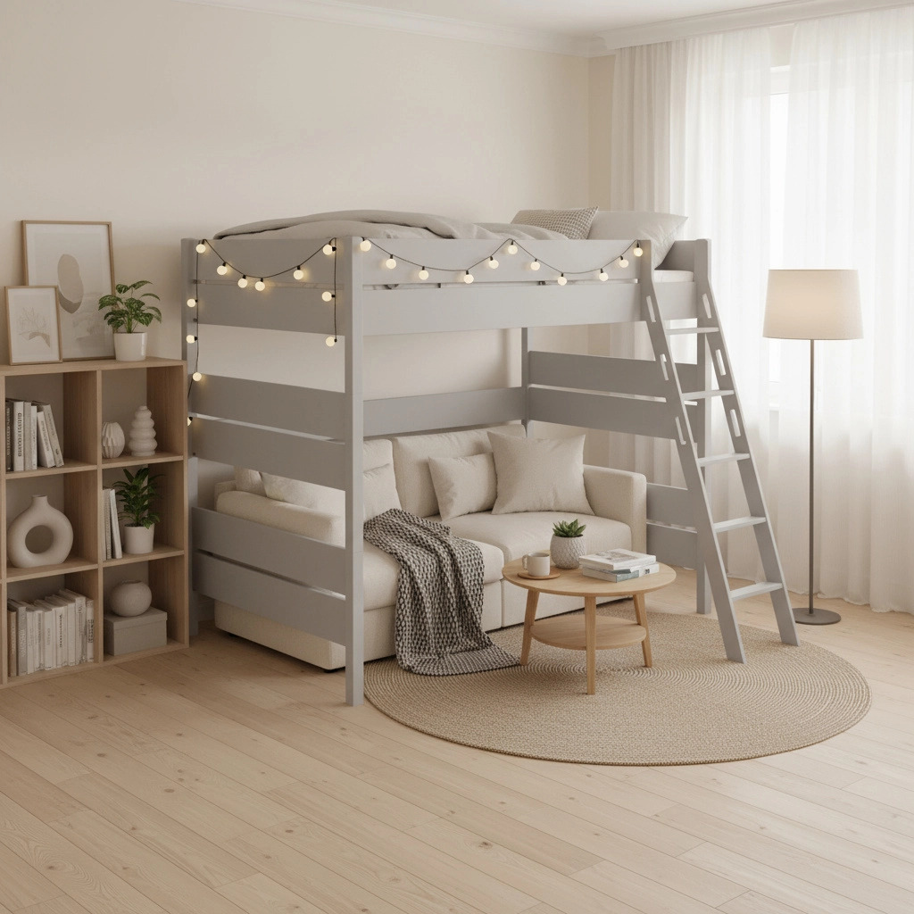 Hochbett Tiago Grau, mit Schrägleiter, 90 x 200 cm 2