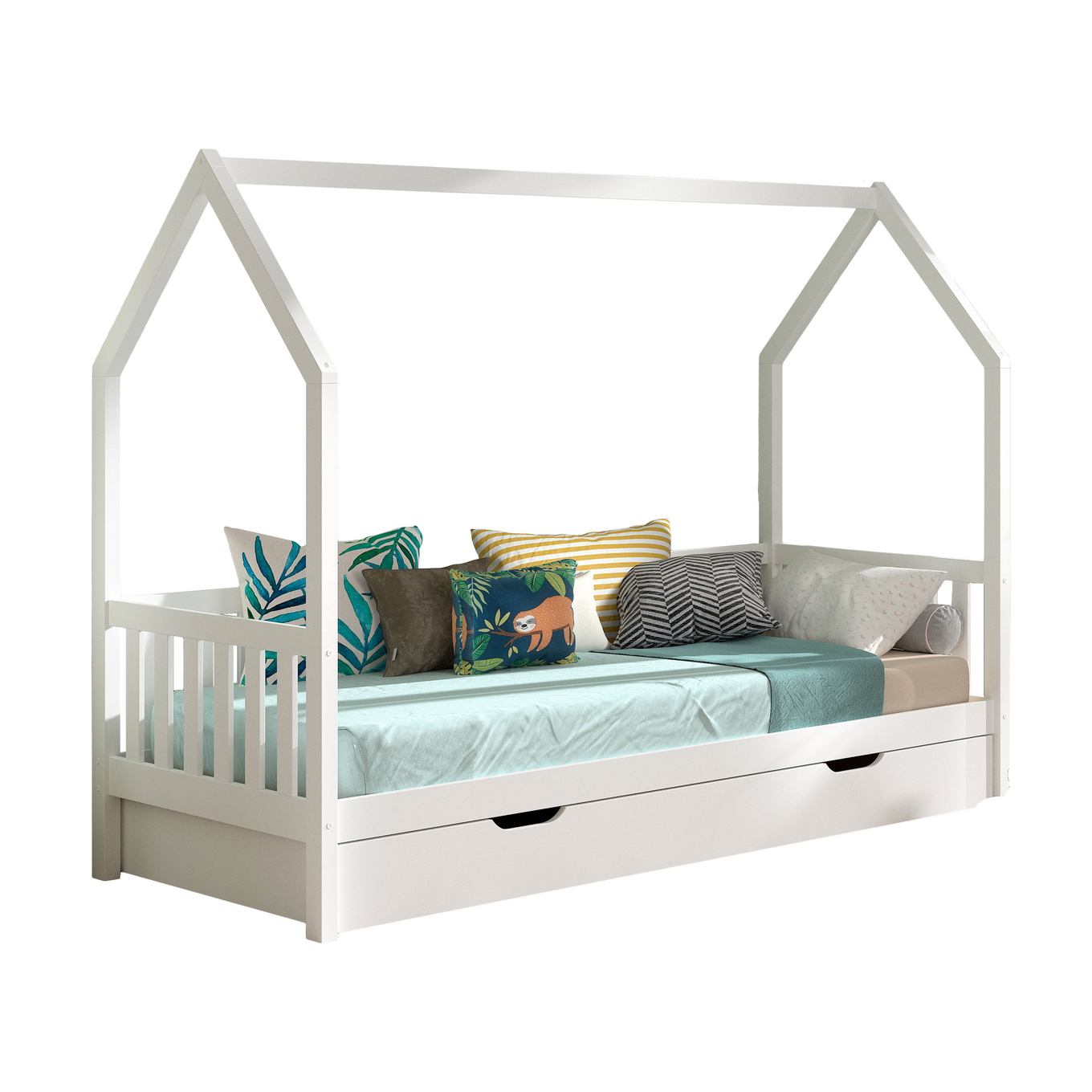 Hausbett Cabane mit Umrandung inkl. Ausziehkasten Weiss