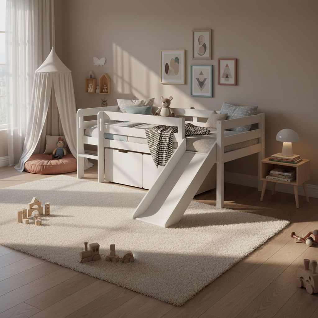 Bett Pino mit Rutsche Weiss, mit Schubladen #2