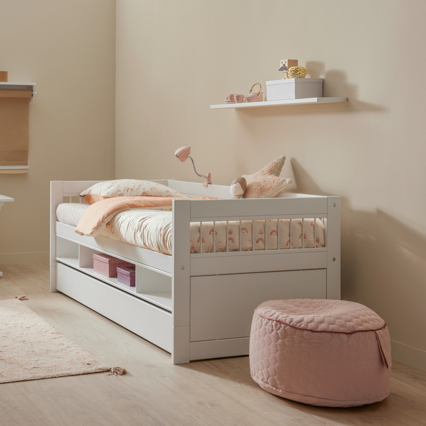 Kojenbett mit Regal und Bettkasten Breeze Weiss, Rollrost 2