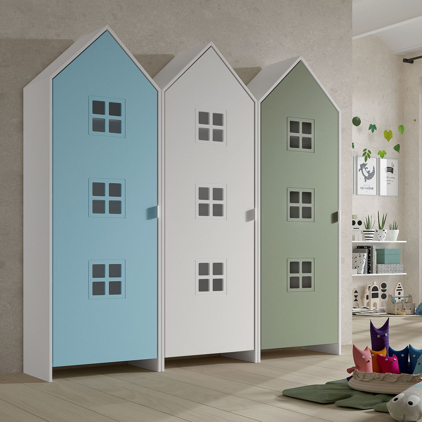 Schrank Casami Bruges 3-teilig Set Weiss, Grün, Türkis 2