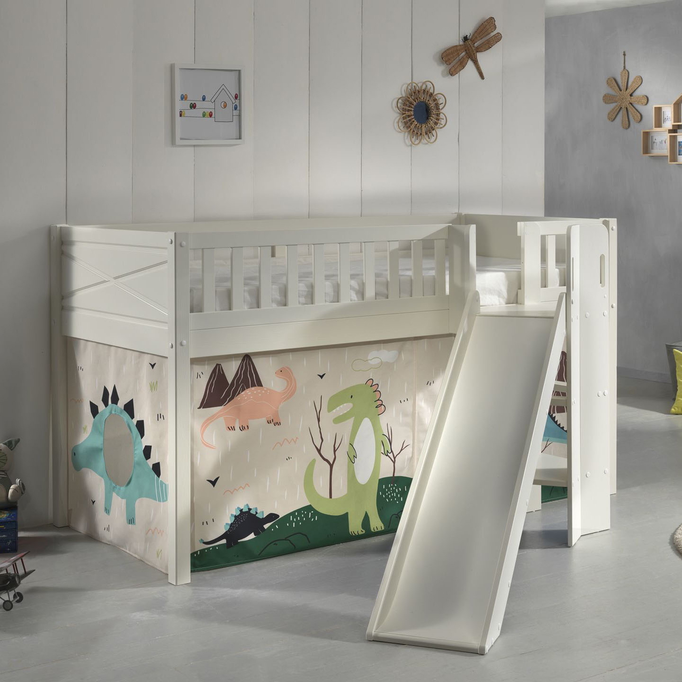 Halbhohes Bett Scott Dino mit Rutsche 2