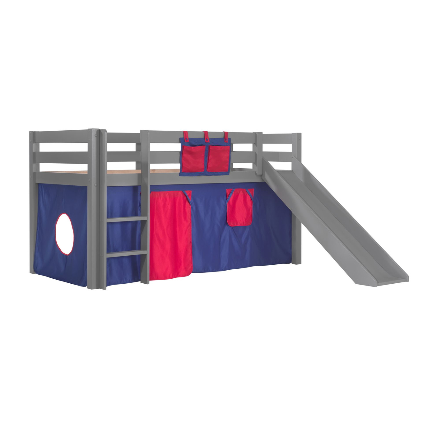 Halbhohes Bett Domino mit Rutsche Grau 1