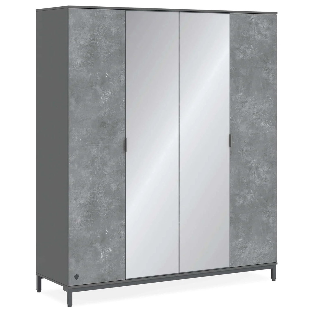 Kleiderschrank Space Gray 4-türig mit Spiegel