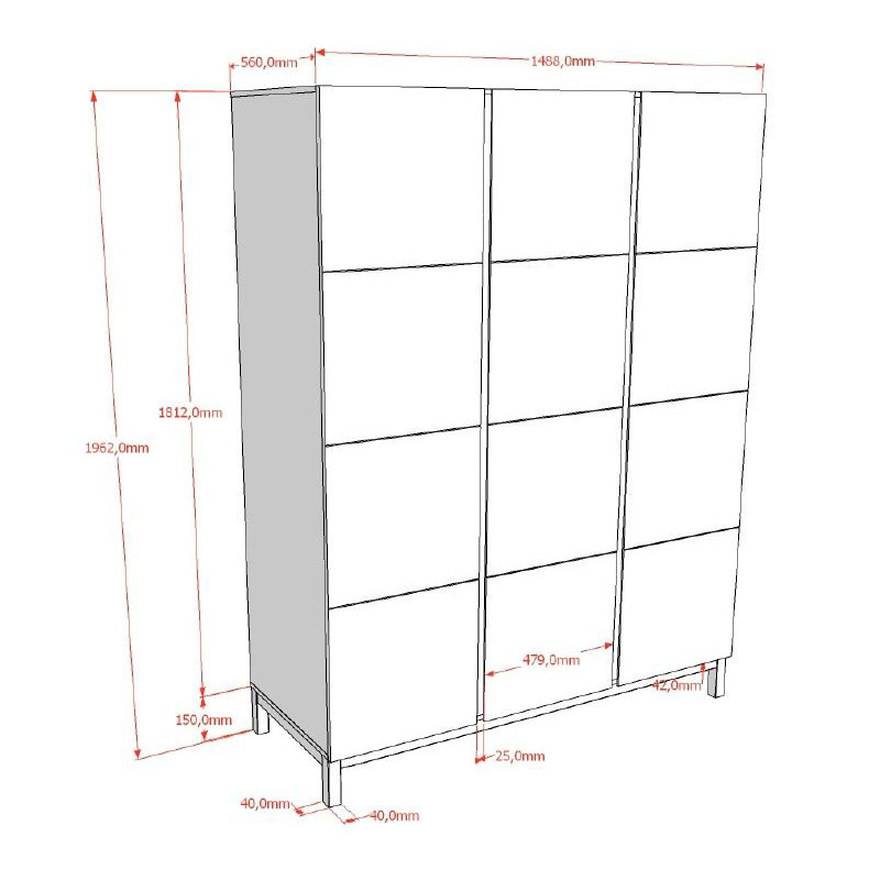 Kleiderschrank Eva 3-türig 3