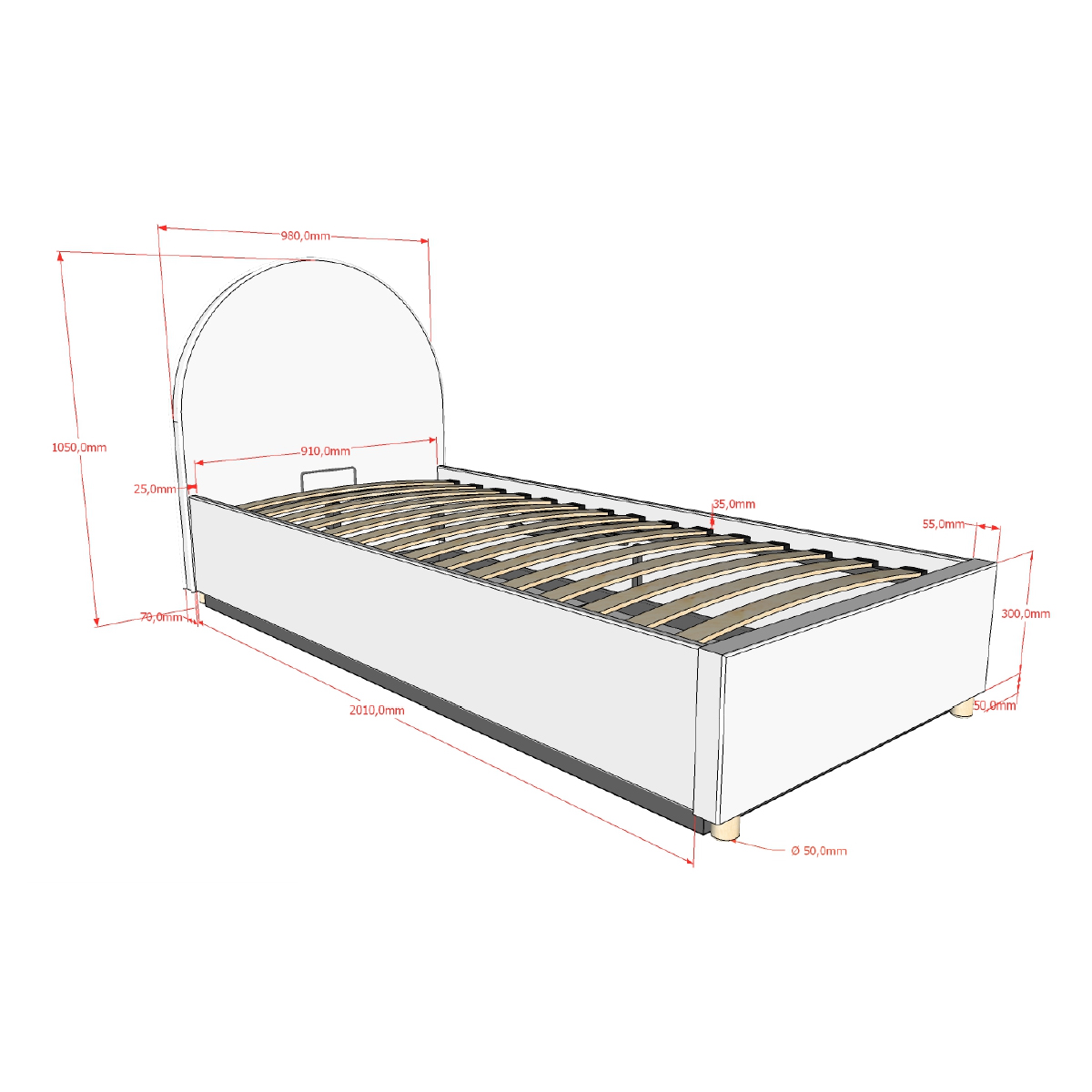 Bett Moon mit Stauraum Mint, 90 x 200 cm 7