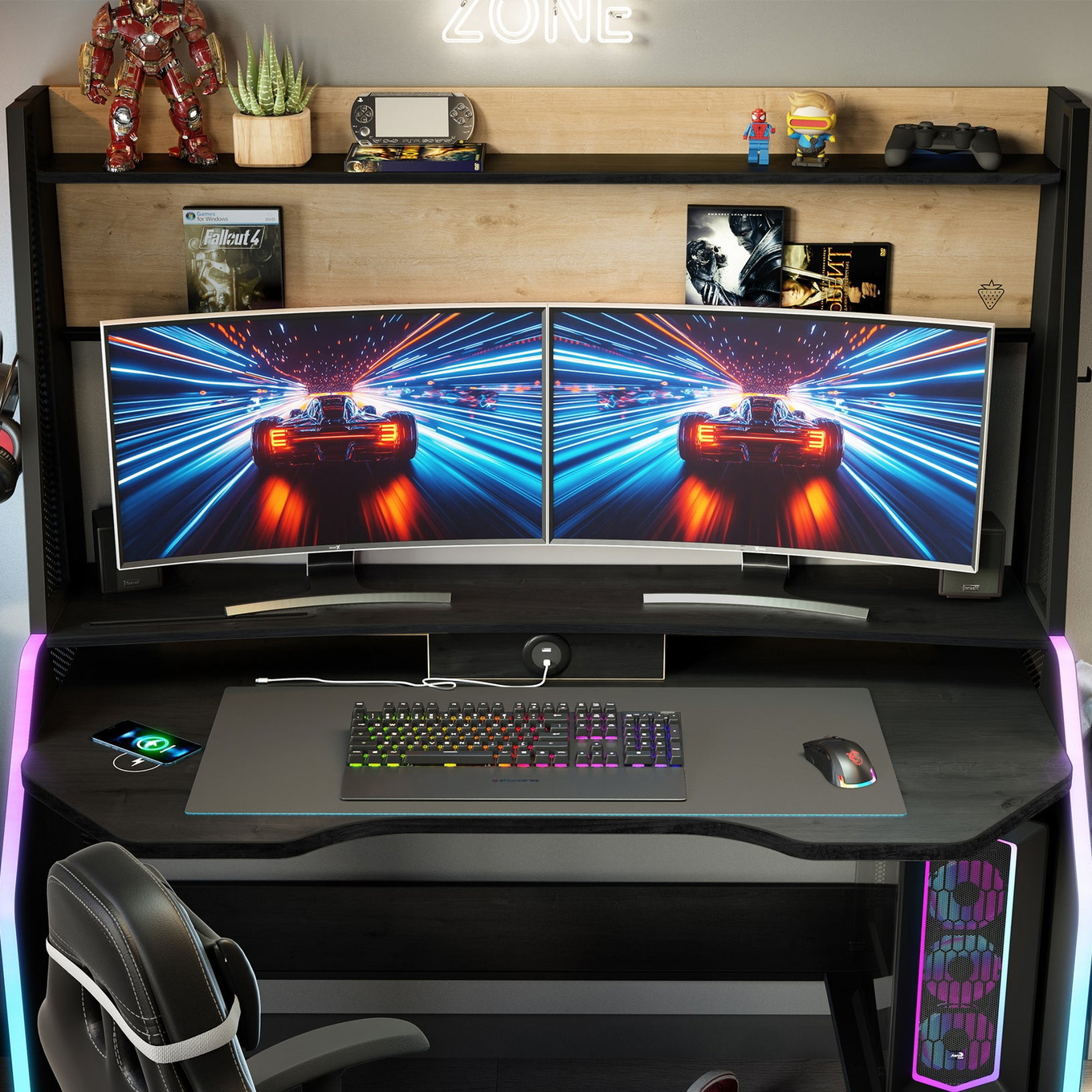 Schreibtisch Gaming Black mit Aufsatz 6