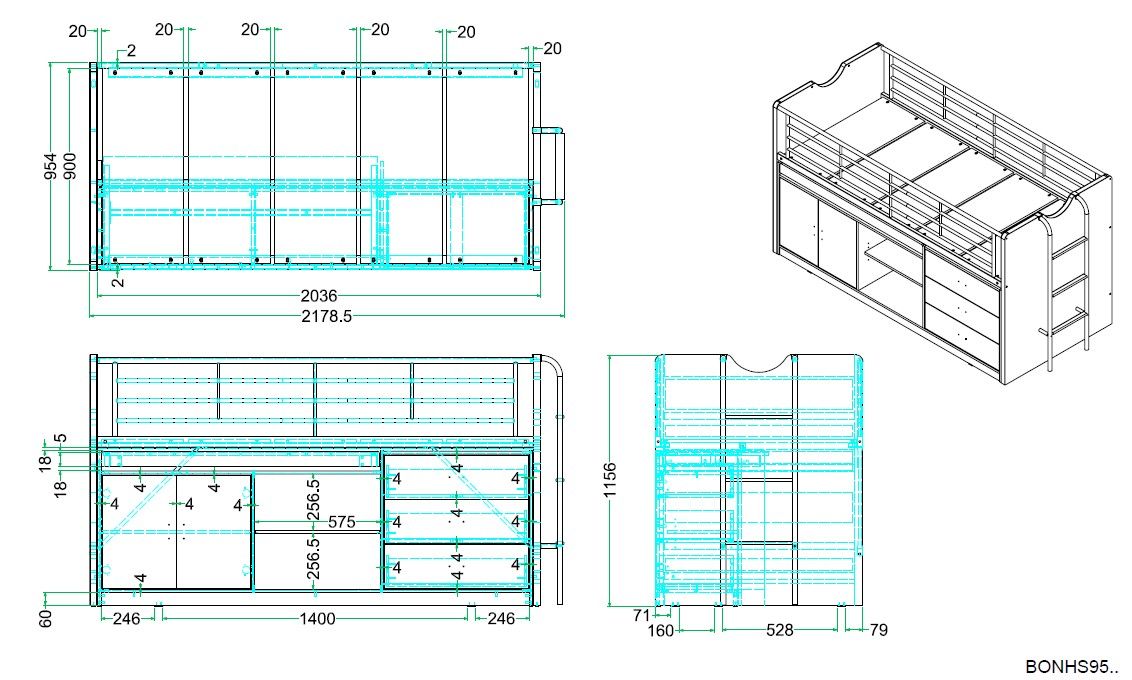 Kombibett Halbhoch Bonny Blau 4