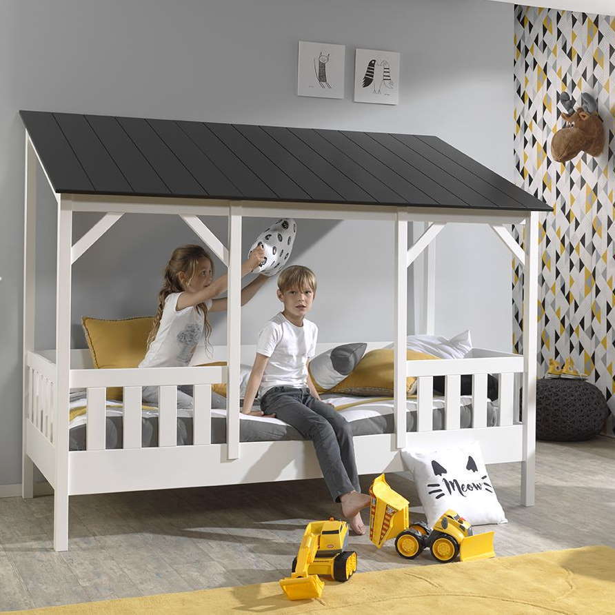 Hausbett mit Dach Schwarz, Standard 2