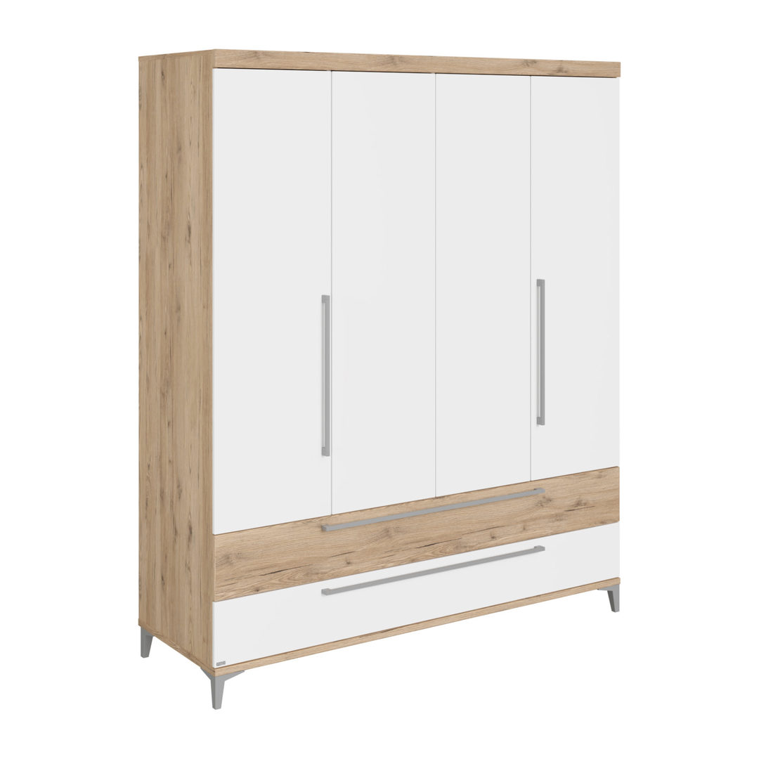 Kleiderschrank Remo Front Eiche, 4-türig mit Schubladen