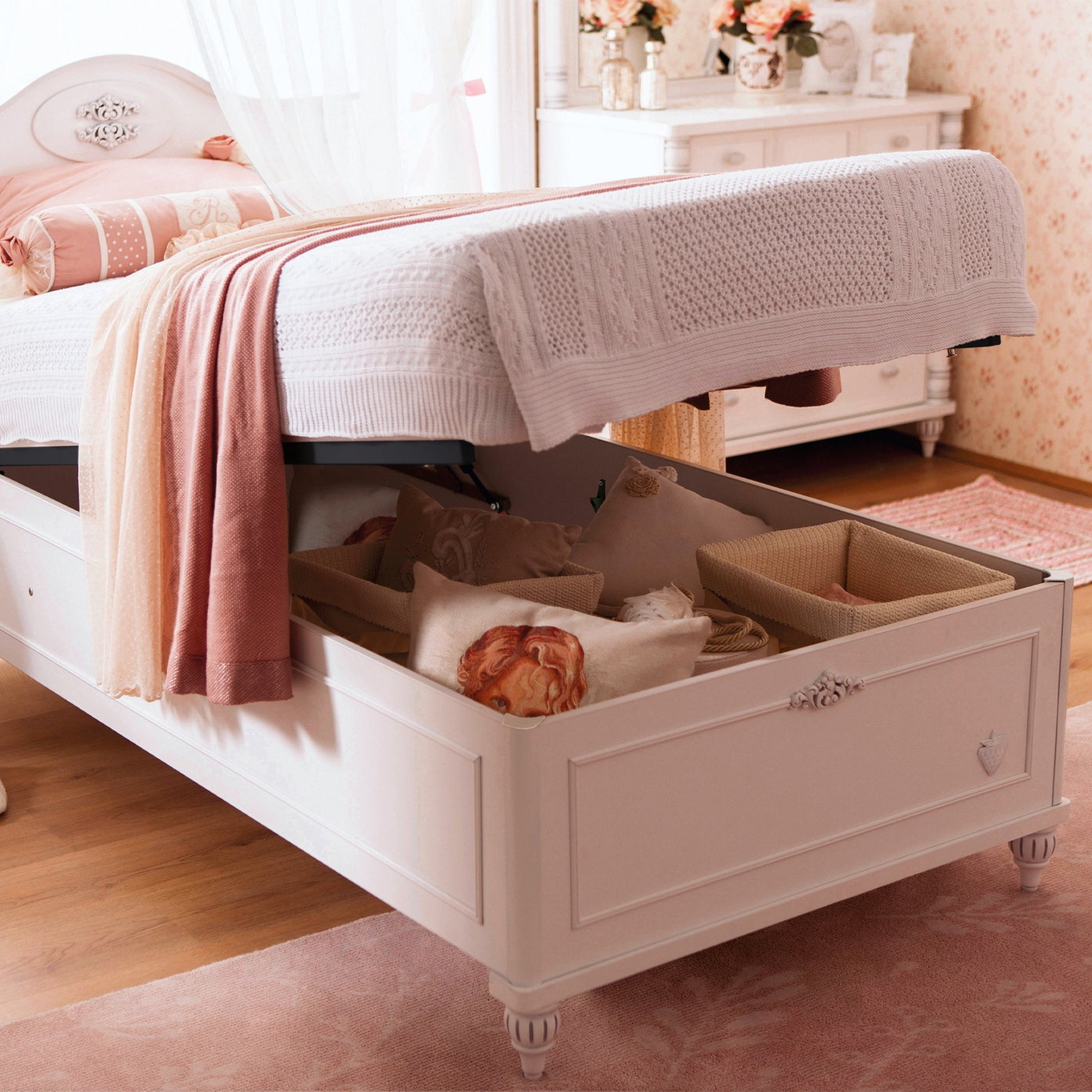 Bett Romantic mit Stauraum, 100 x 200 cm 3