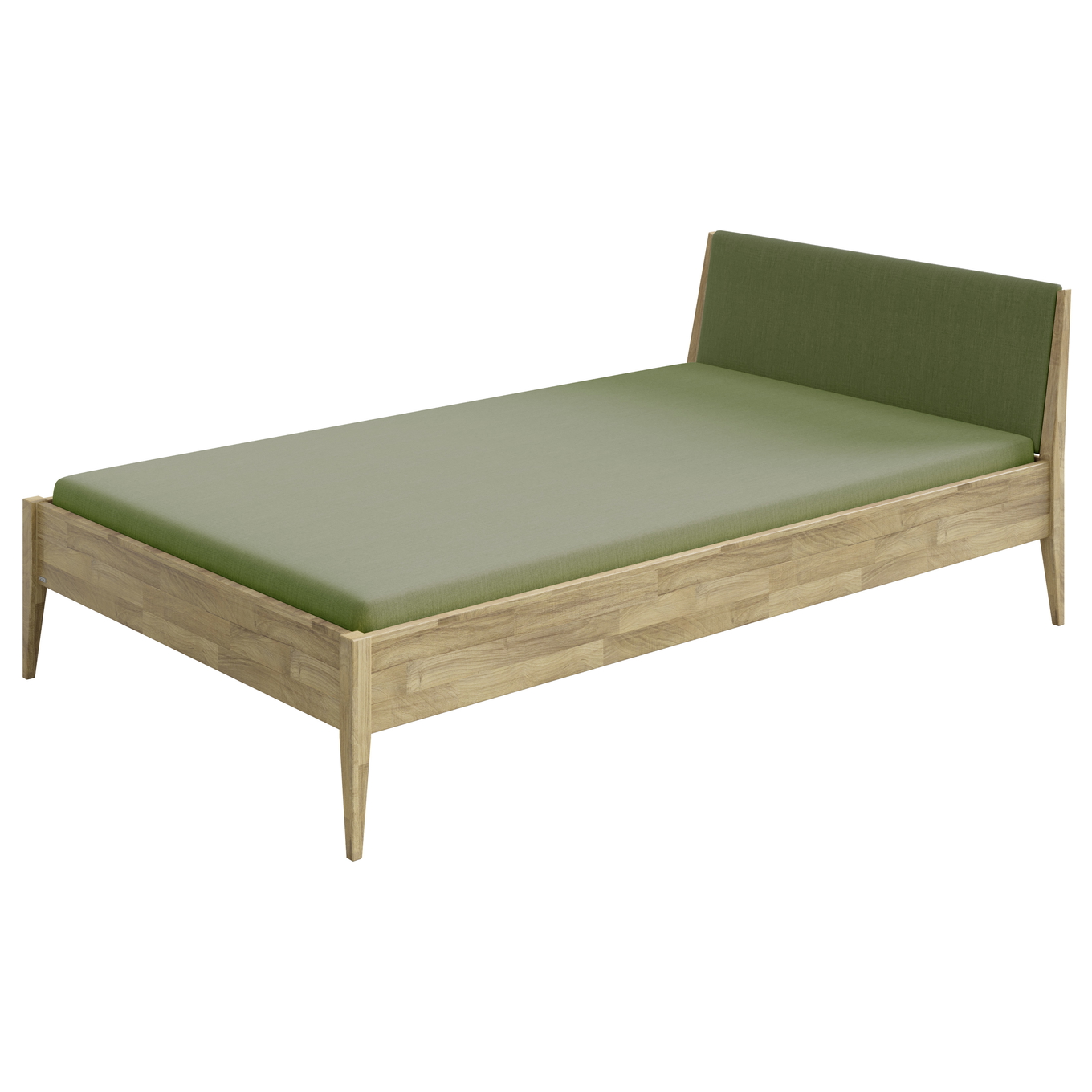 Bett Stiene mit gepolstertem Betthaupt Eiche Nordic Green, 140 x 200 cm