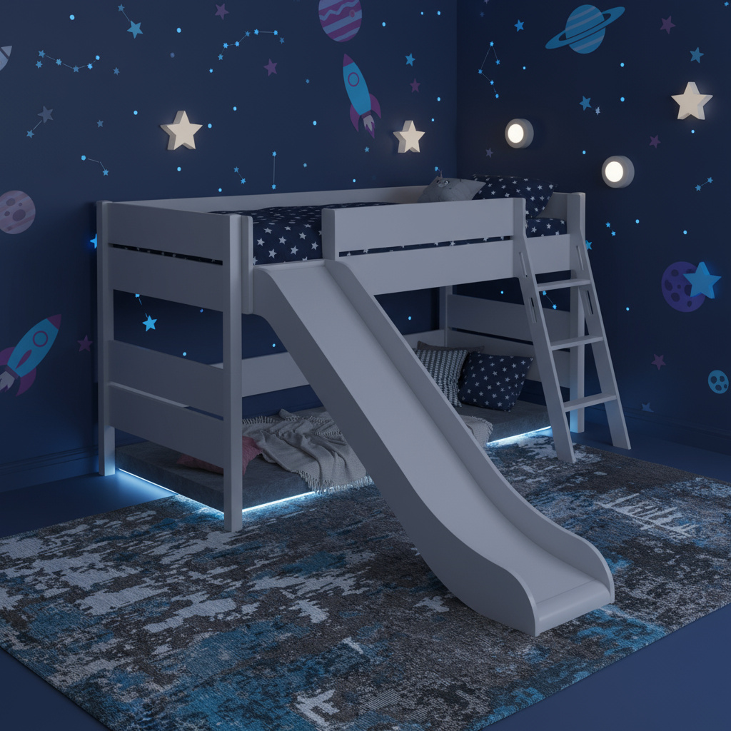 Halbhohes Bett Tiago mit Rutsche Grau, mit Schrägleiter, 120 x 200 cm 5