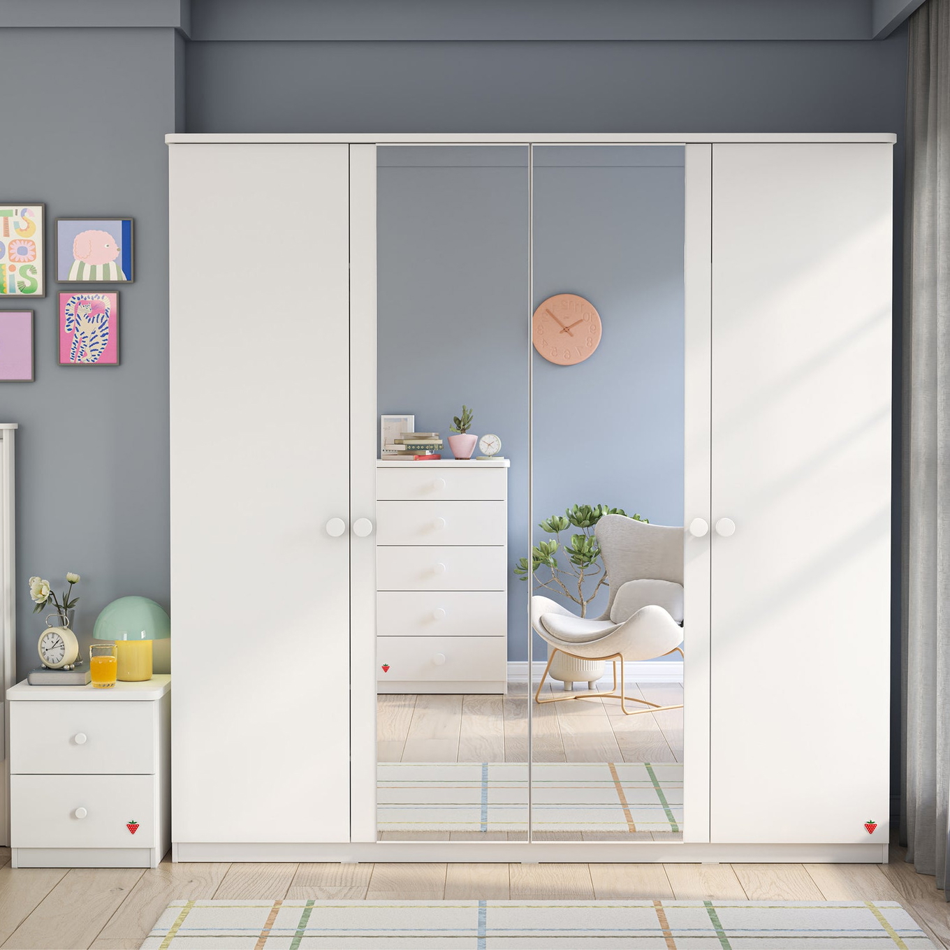 Kleiderschrank Varia White 4-türig mit Spiegel 3