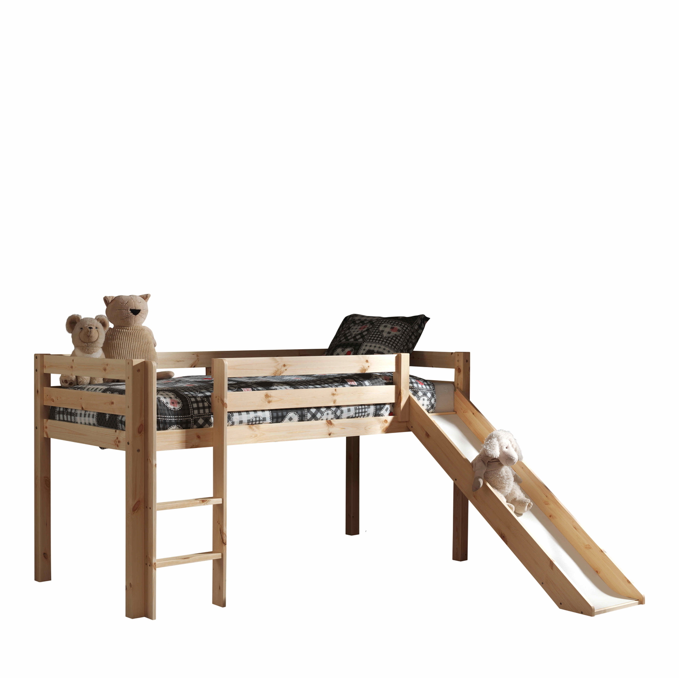 Halbhohes Bett Birdy mit Rutsche Holz, mit Spielvorhang und Betttaschen 3