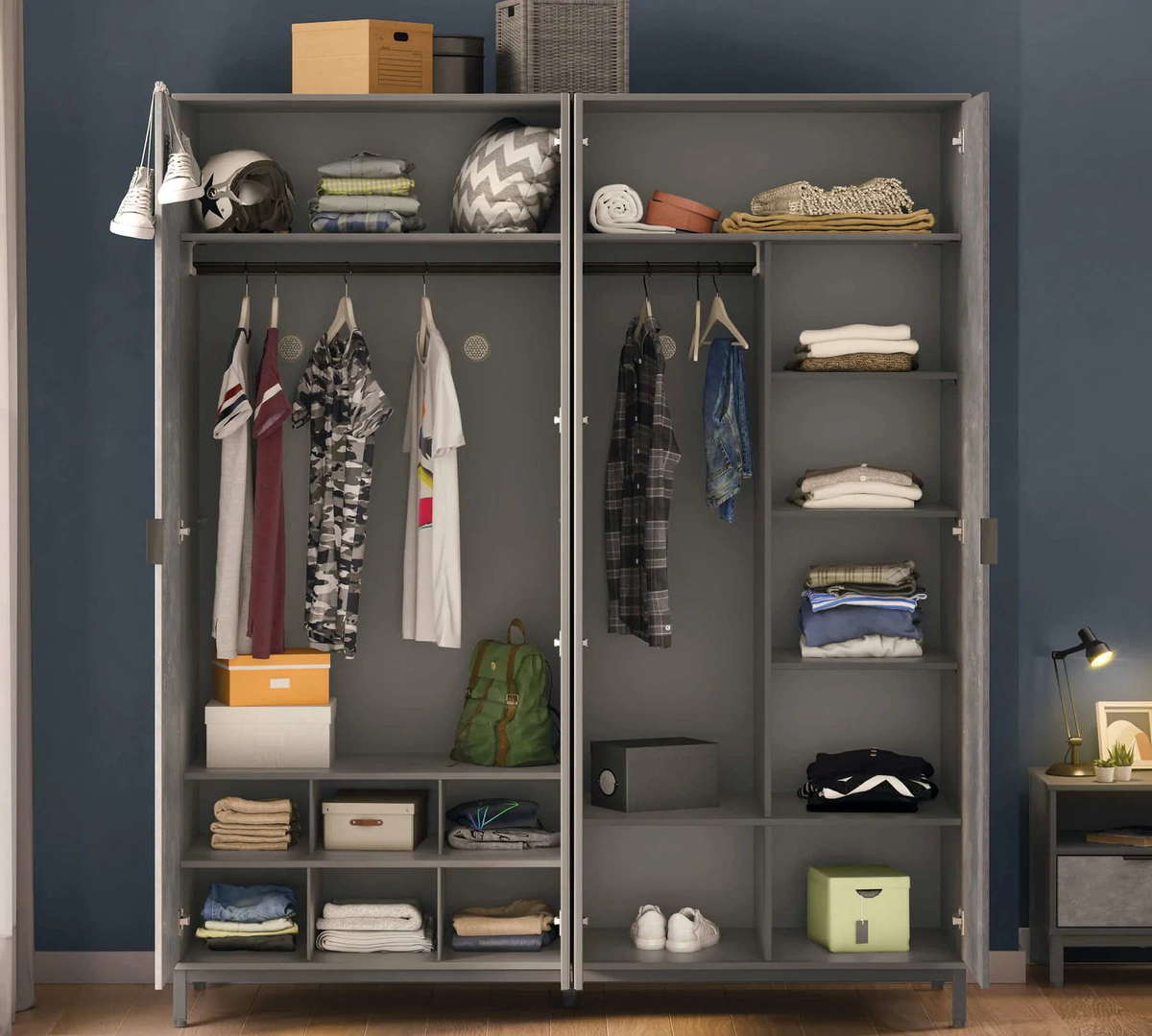 Kleiderschrank Space Gray 4-türig mit Spiegel 4