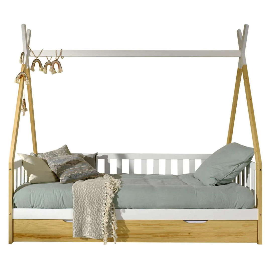 Tipibett mit Ausziehkasten und Umrandung Natur