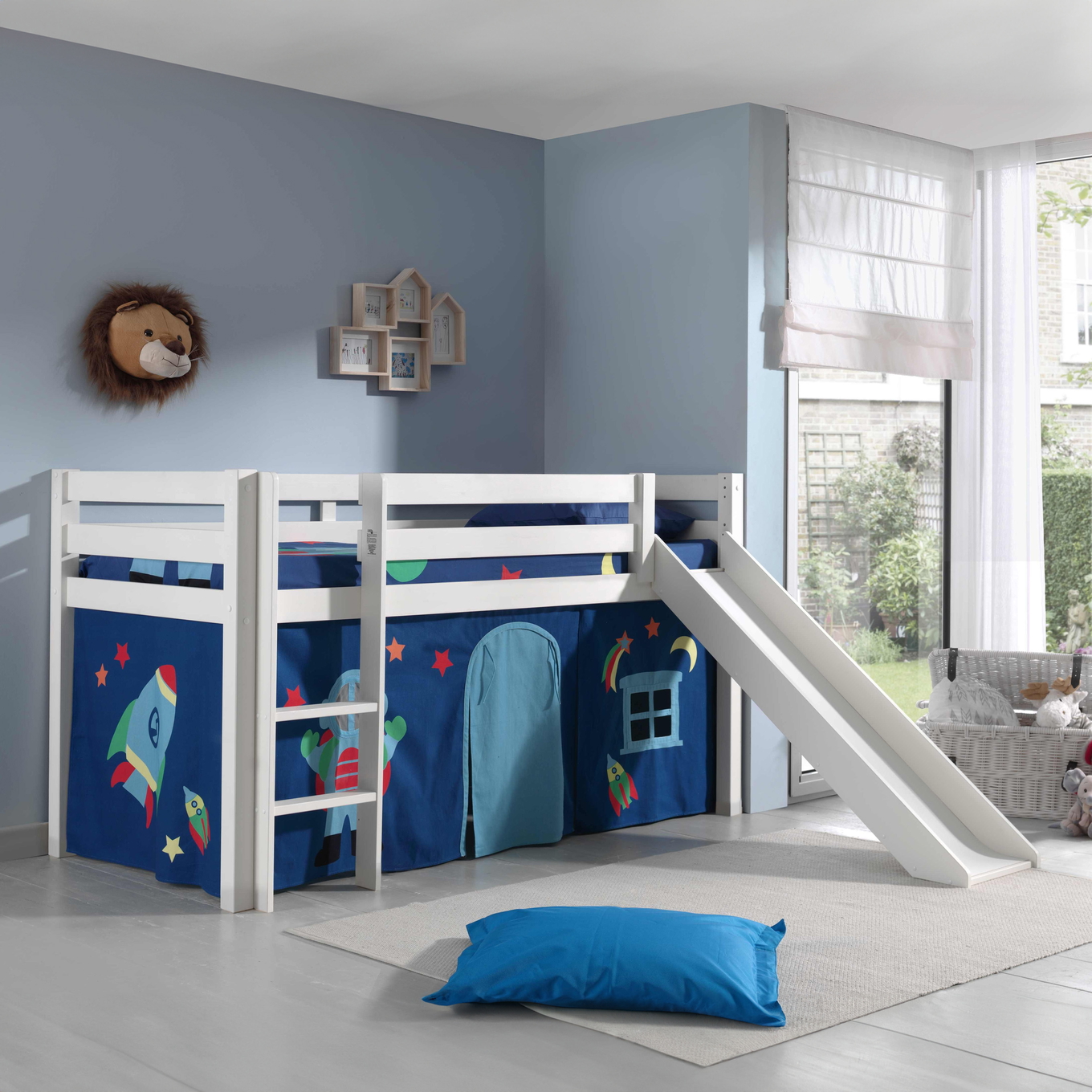 Halbhohes Bett Astro mit Rutsche Weiss, mit Spielvorhang #2