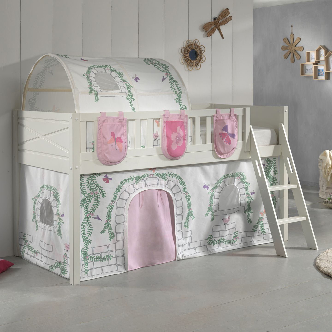 Halbhohes Bett Scott Birdy mit Spielvorhang, Höhle und Betttaschen #2