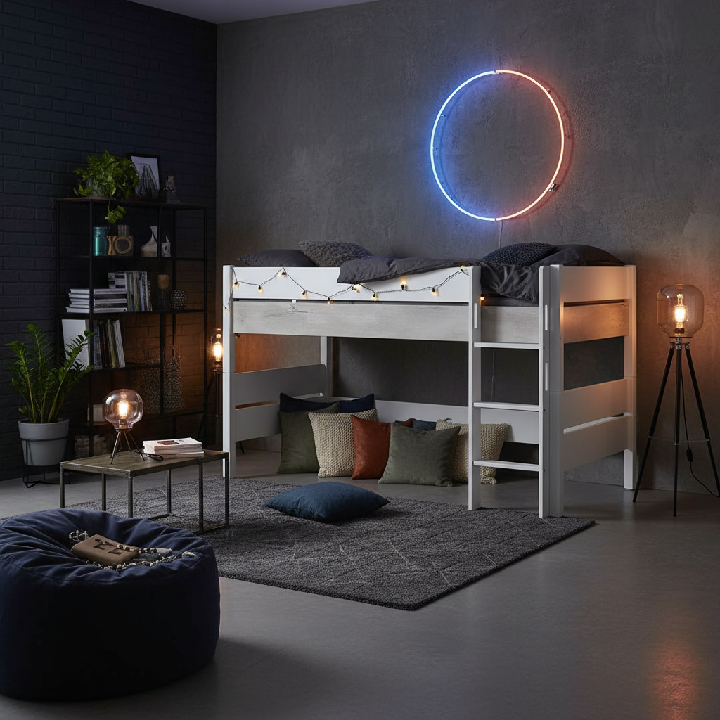 Halbhohes Bett Kira Nautik mit gerader Leiter, 120 x 200 cm 2