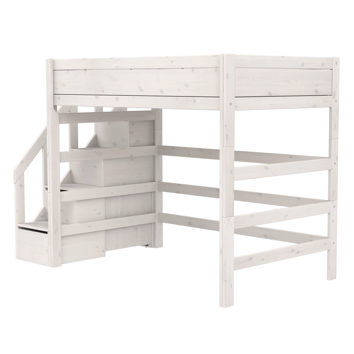 Hochbett mit Treppe 120x200cm Weiss lasiert, Rollrost 3