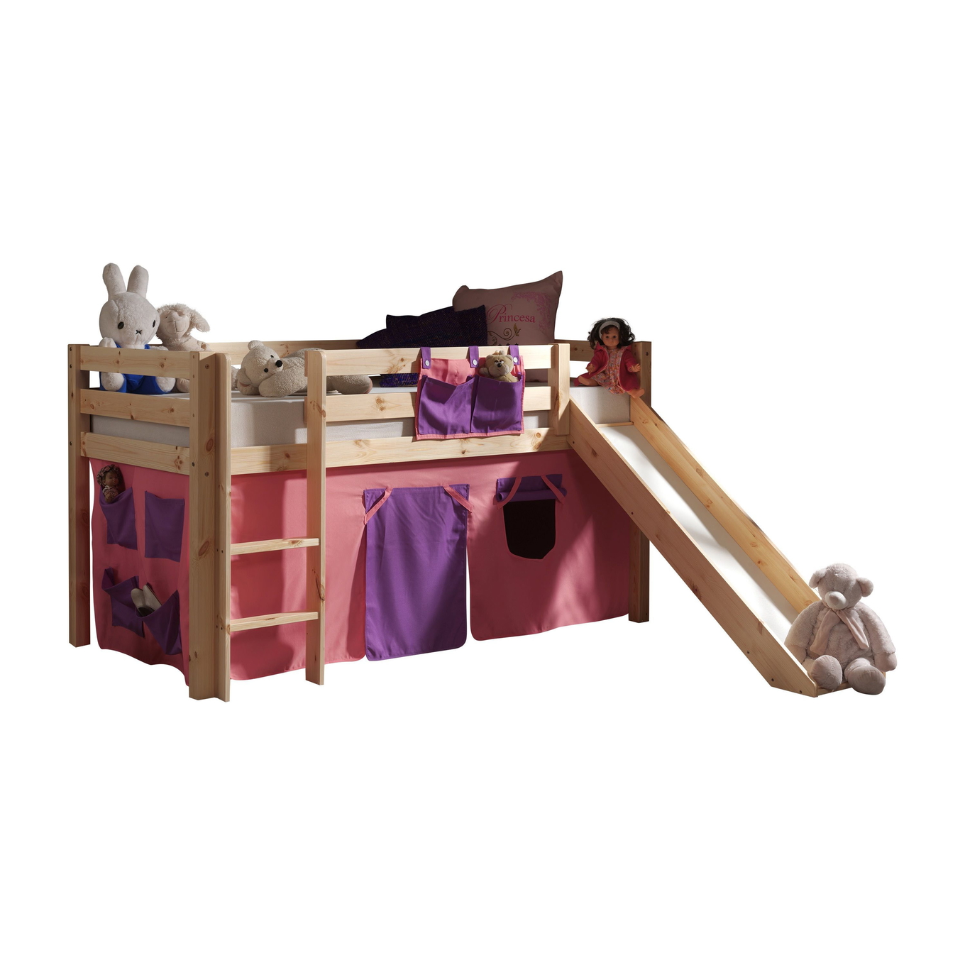 Halbhohes Bett Bella mit Rutsche Holz 1