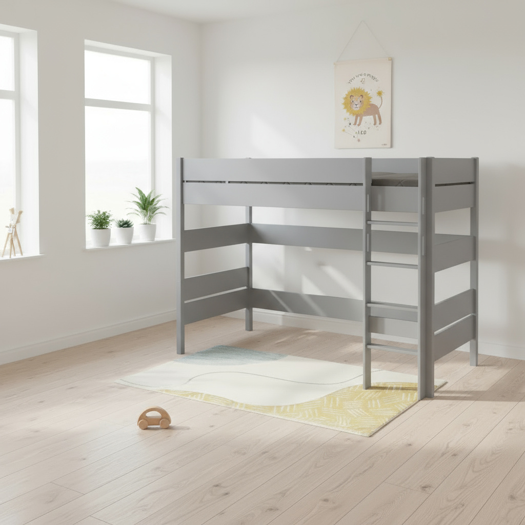 Mittelhohes Bett Tiago Grau, mit gerader Leiter, 90 x 200 cm 4