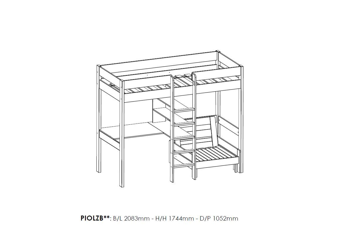 Hochbett Pino mit Schreibplatte und Sesselbett 4