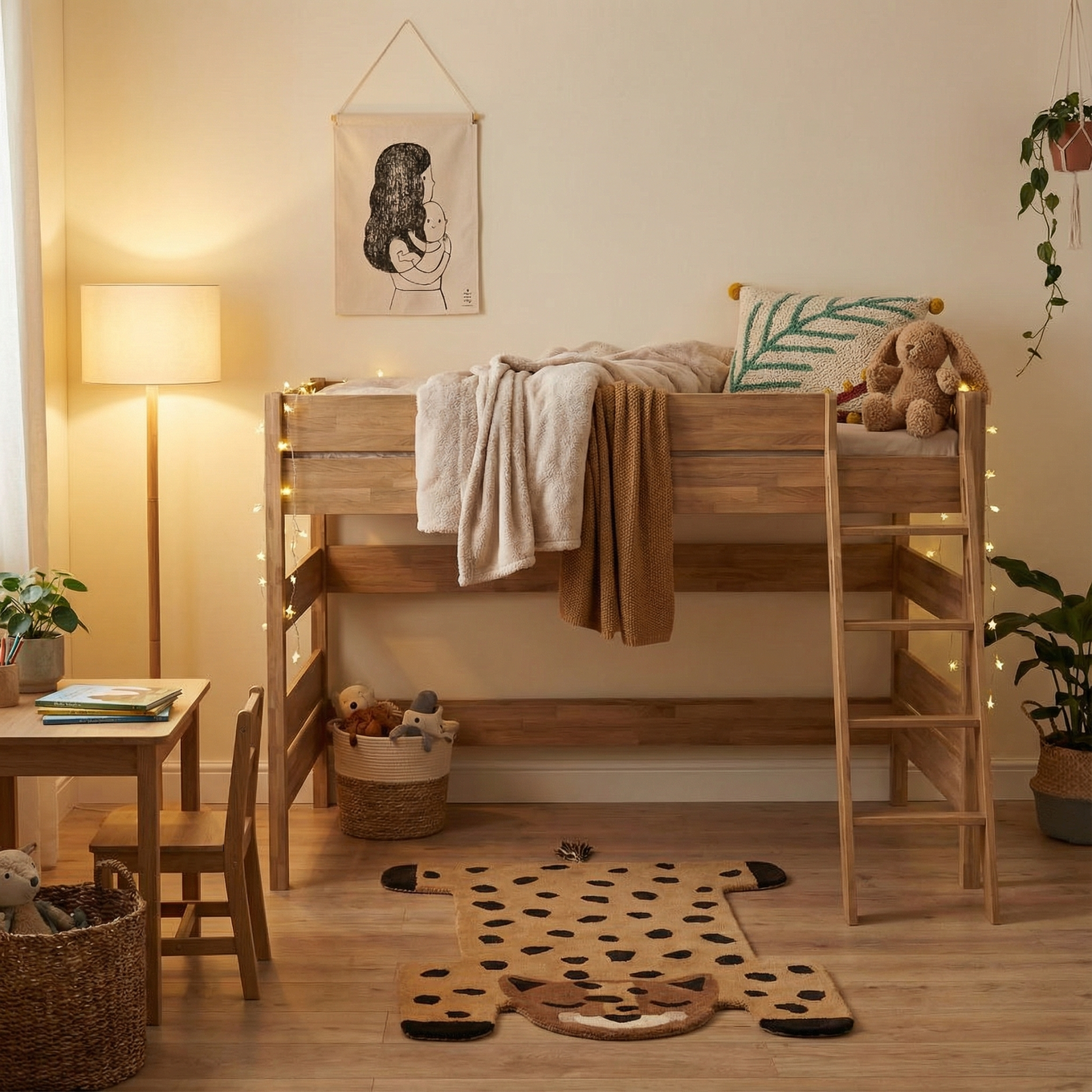 Mittelhohes Bett Sten Holz, mit Schrägleiter 5