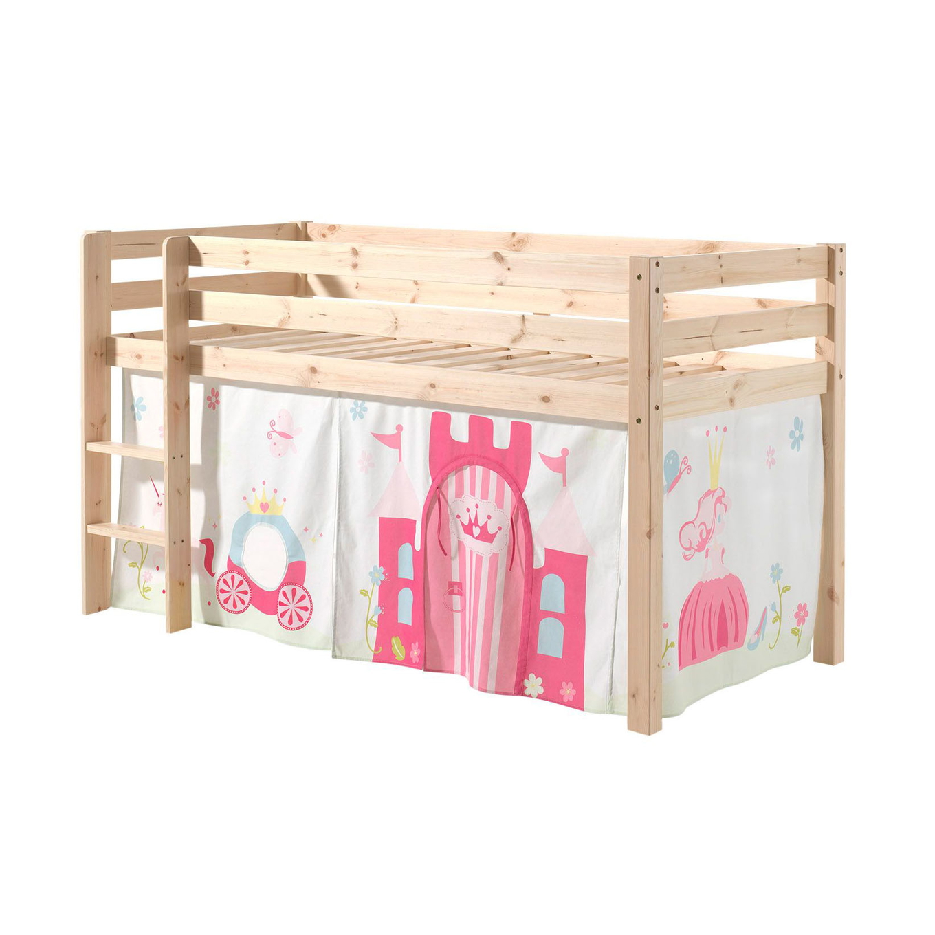 Halbhohes Bett Princess Holz, mit Spielvorhang