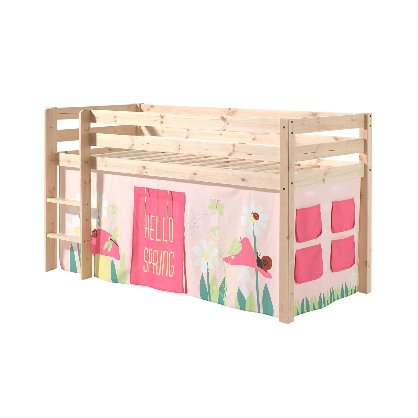 Halbhohes Bett Pino Spring Holz, mit Spielvorhang und Höhle 7