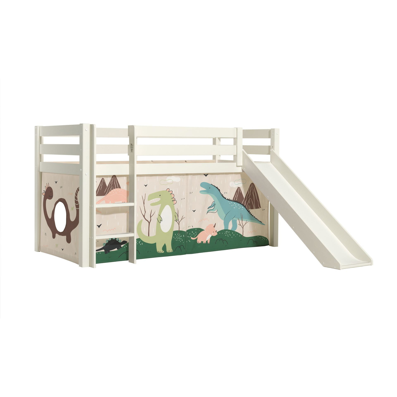 Halbhohes Bett Dino mit Rutsche Weiss 1