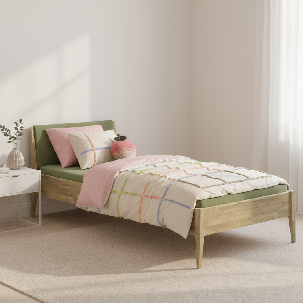 Bett Stiene mit gepolstertem Betthaupt Eiche Nordic Green, 90 x 200 cm #2