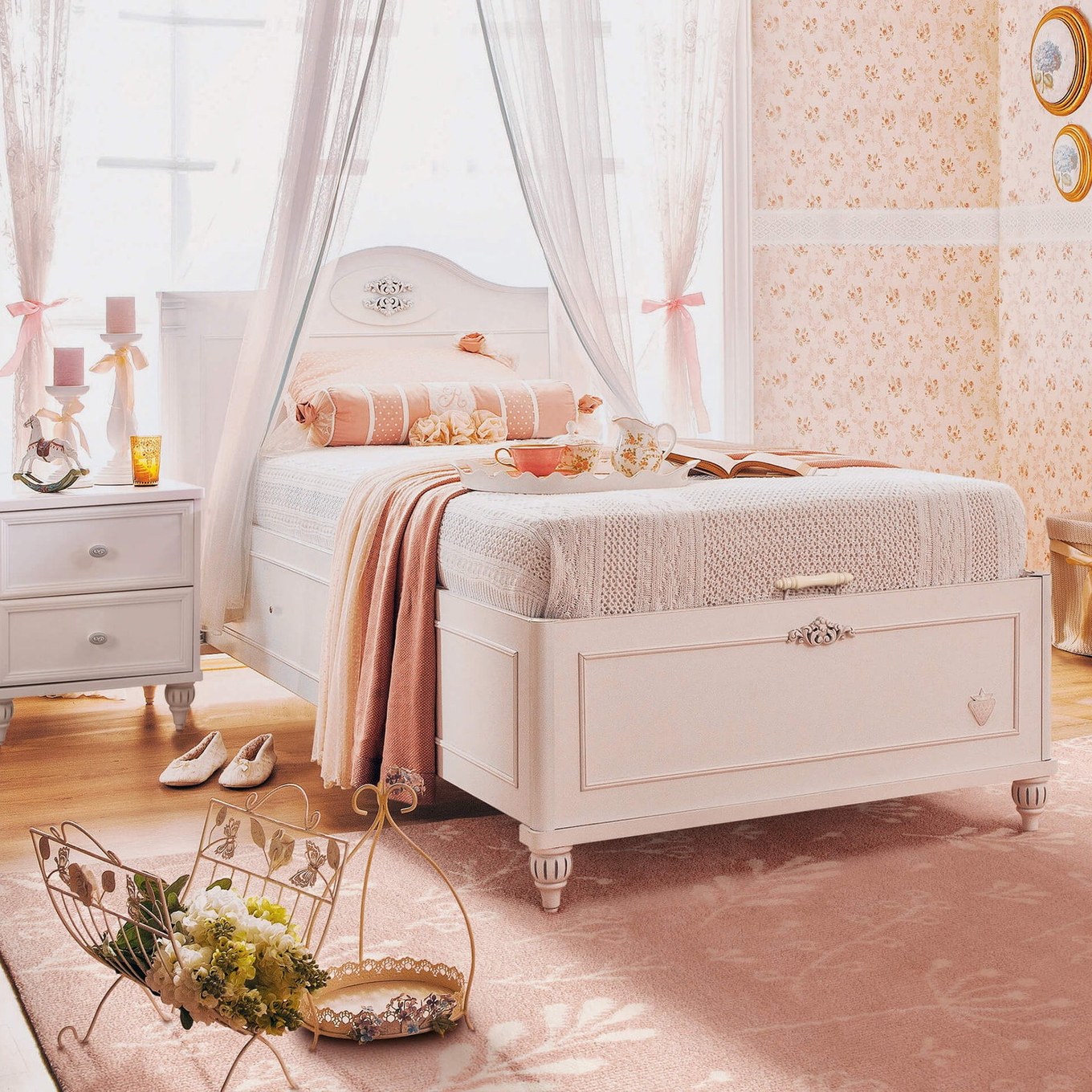 Bett Romantic mit Stauraum, 100 x 200 cm 2