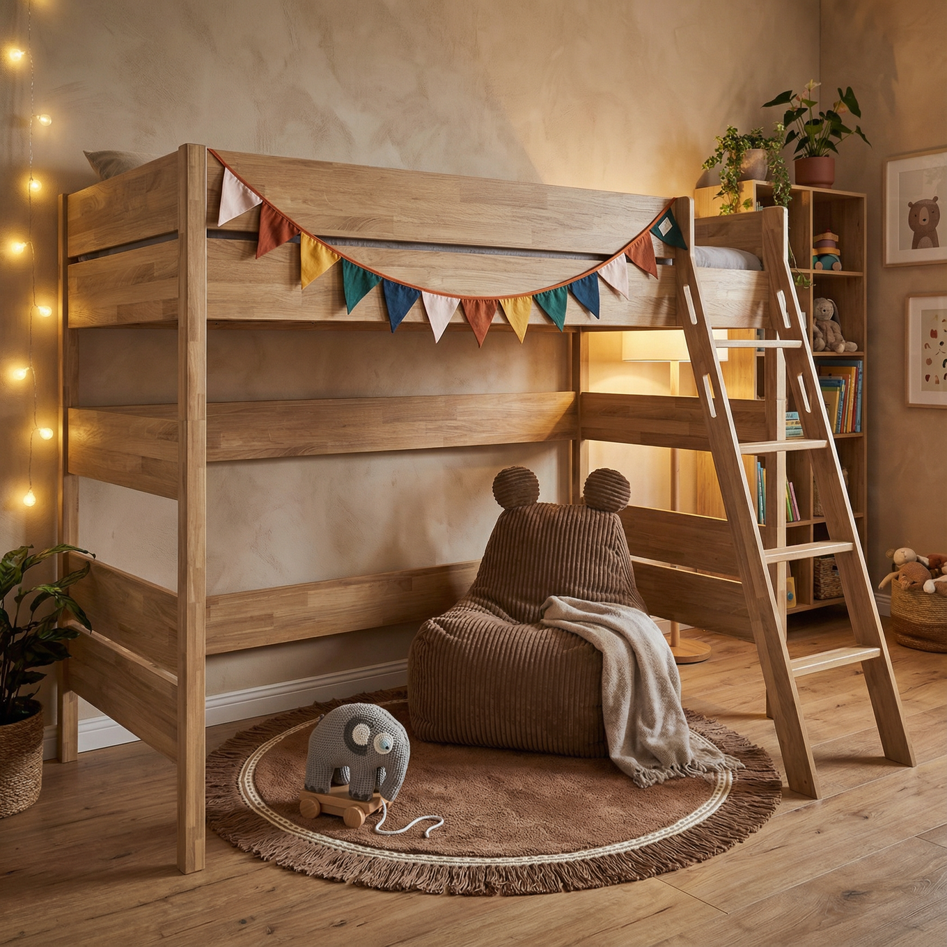 Mittelhohes Bett Sten Holz, mit Schrägleiter 3