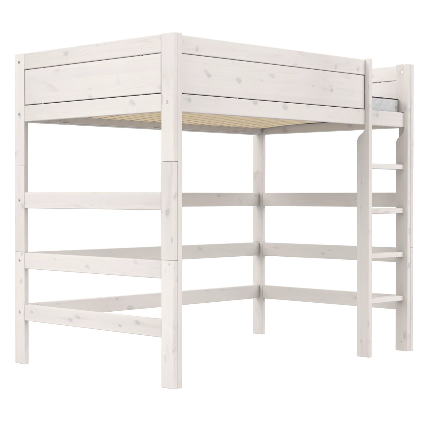 Hochbett 120 Lifetime mit gerader Leiter Weiss lasiert, Rollrost 1