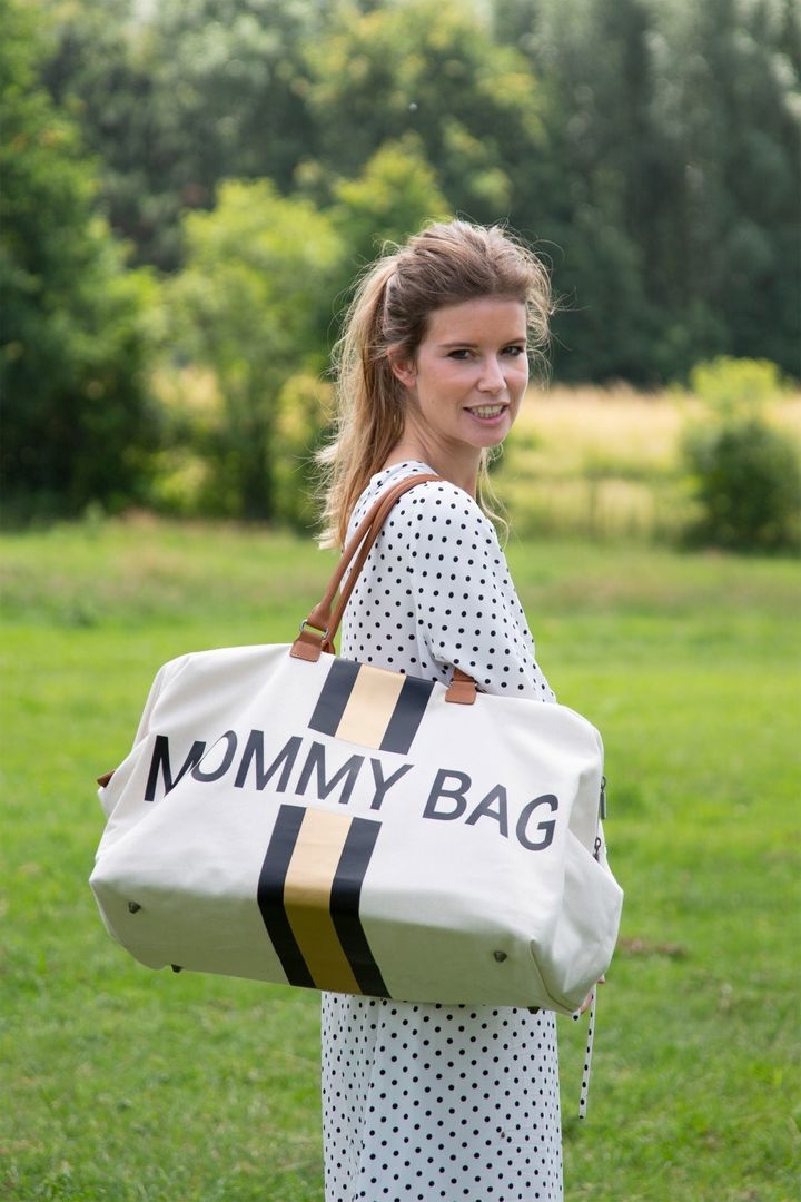Mommy Bag Creme Streifen Schwarz Gold 2