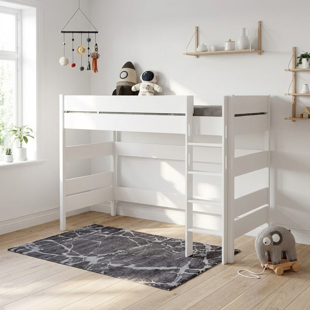 Mittelhohes Bett Tiago Weiss, mit gerader Leiter, 120 x 200 cm 4