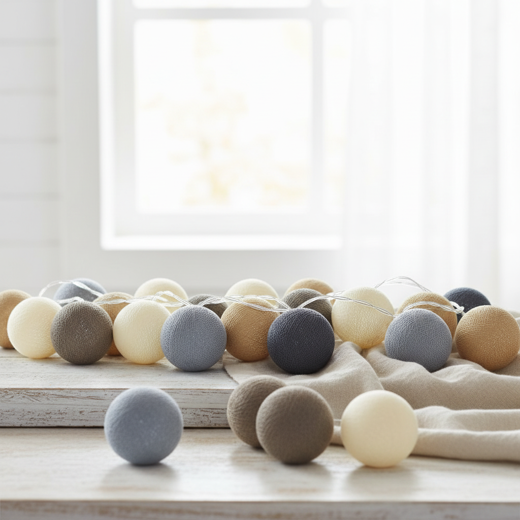 Lichterkette mit Baumwollkugeln Beach Blue 5