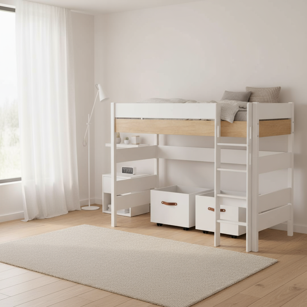 Mittelhohes Bett Kira Nebraska mit gerader Leiter, 90 x 200 cm 2