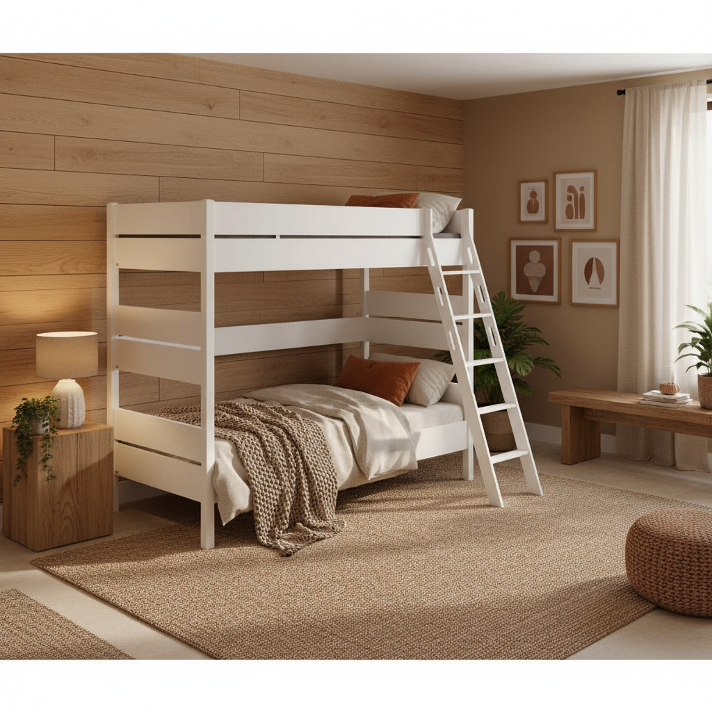 Hohes Etagenbett Tiago Weiss, mit Schrägleiter, 120 x 200 cm 5