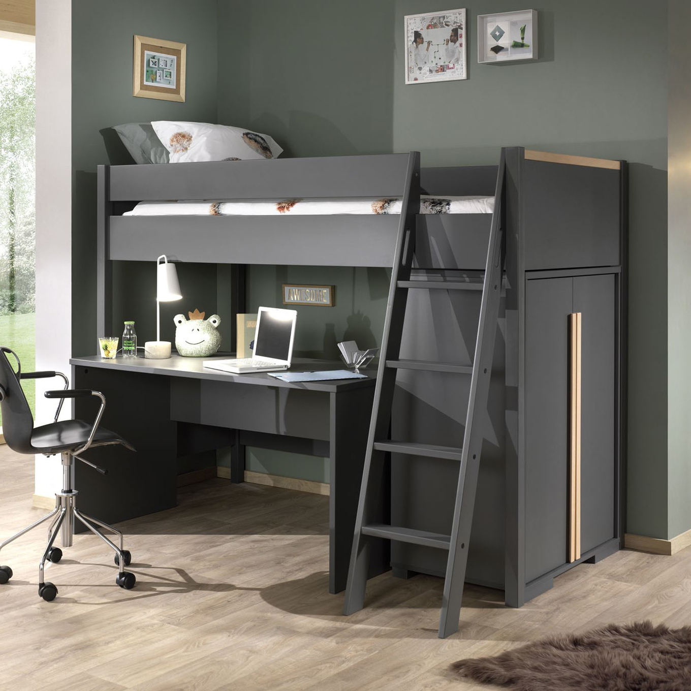 Halbhohes Bett London 3-teilig Set Anthrazit #2
