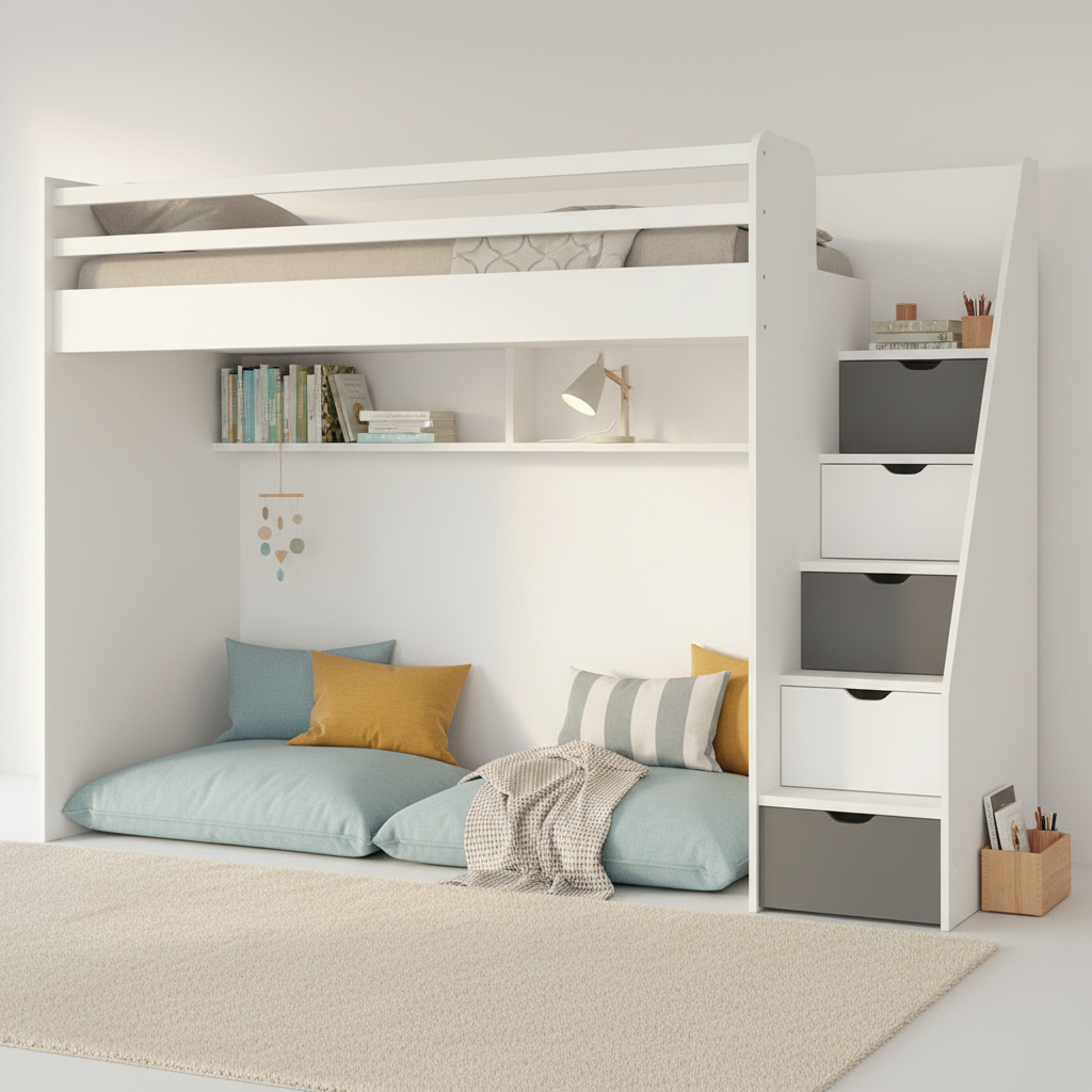 Hochbett Neo mit Treppe Grau 2