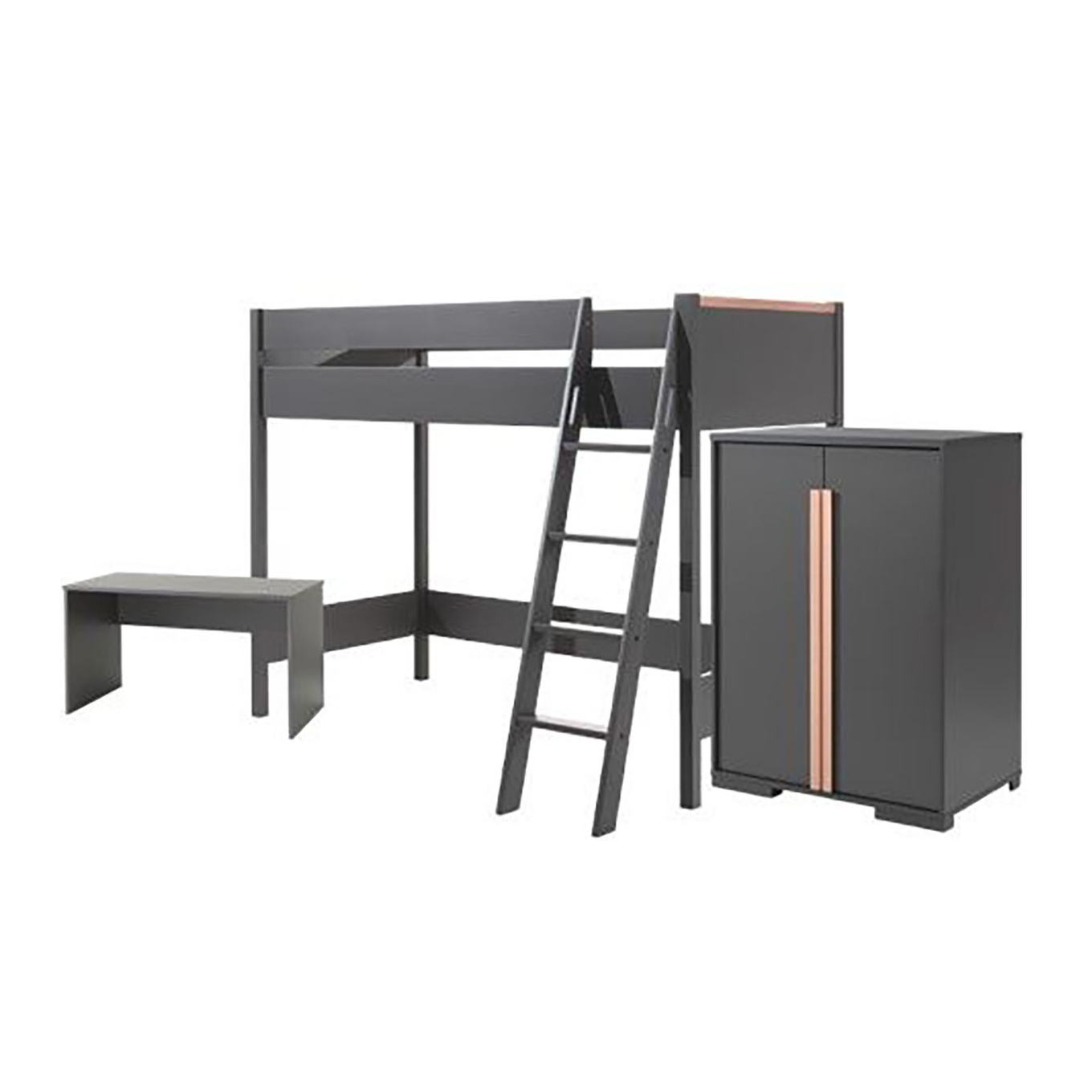 Halbhohes Bett London 3-teilig Set Anthrazit