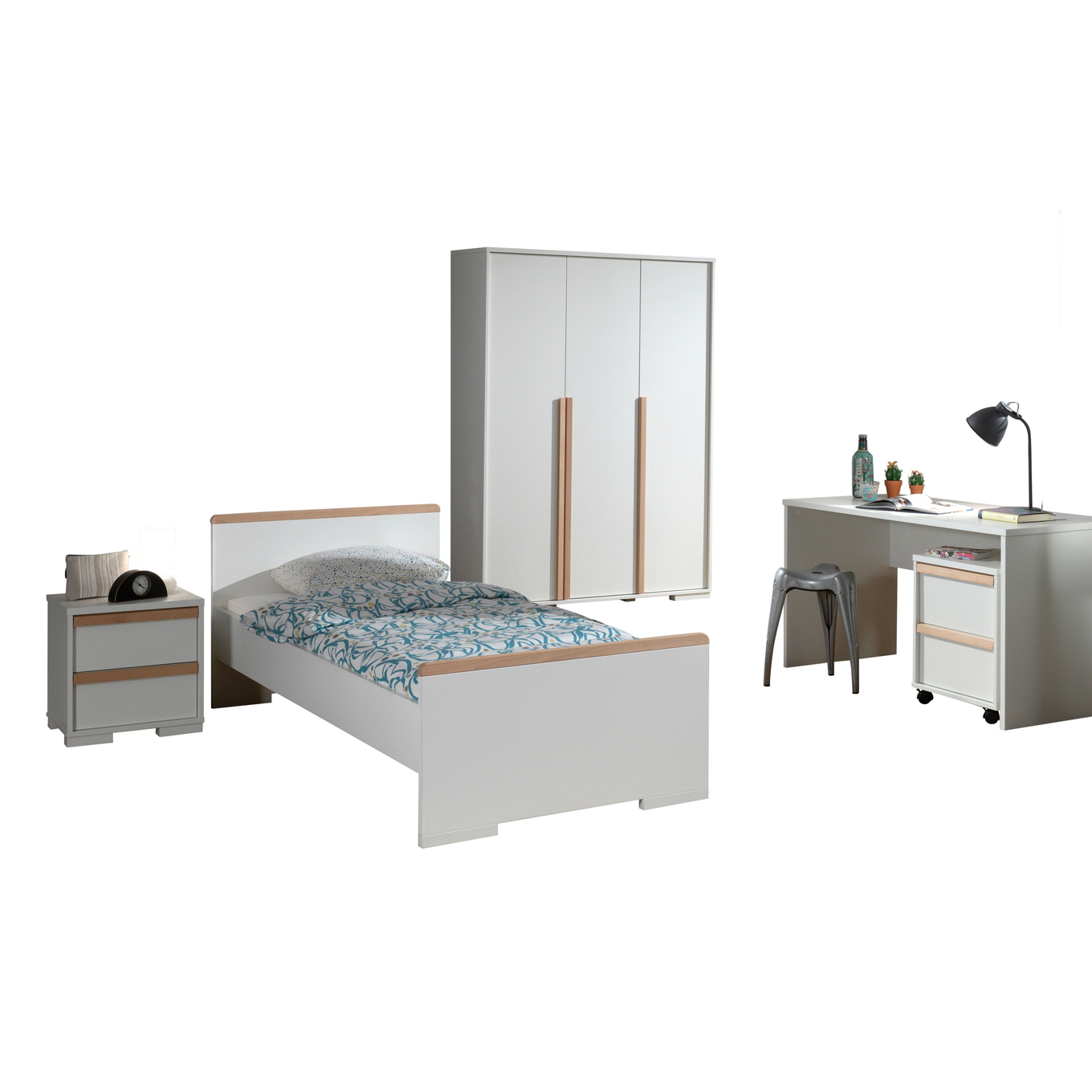 Kinderzimmer London 5-teilig Set inkl. Schreibtisch Weiss, 3 1