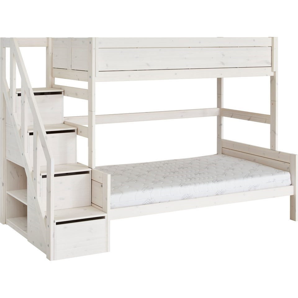Family Etagenbett mit Treppe Weiss lasiert, 120 x 200 cm, 90 x 200 cm