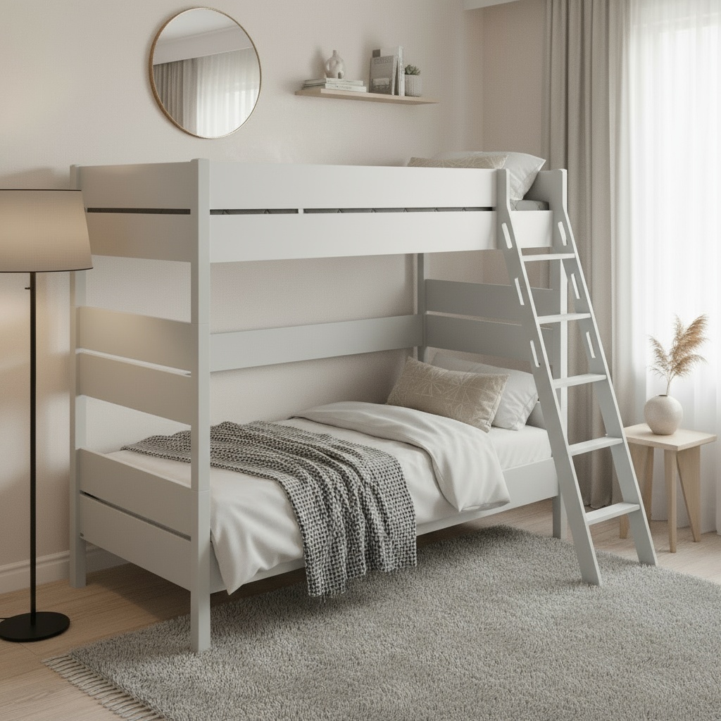 Hohes Etagenbett Tiago Grau, mit Schrägleiter, 90 x 200 cm #2