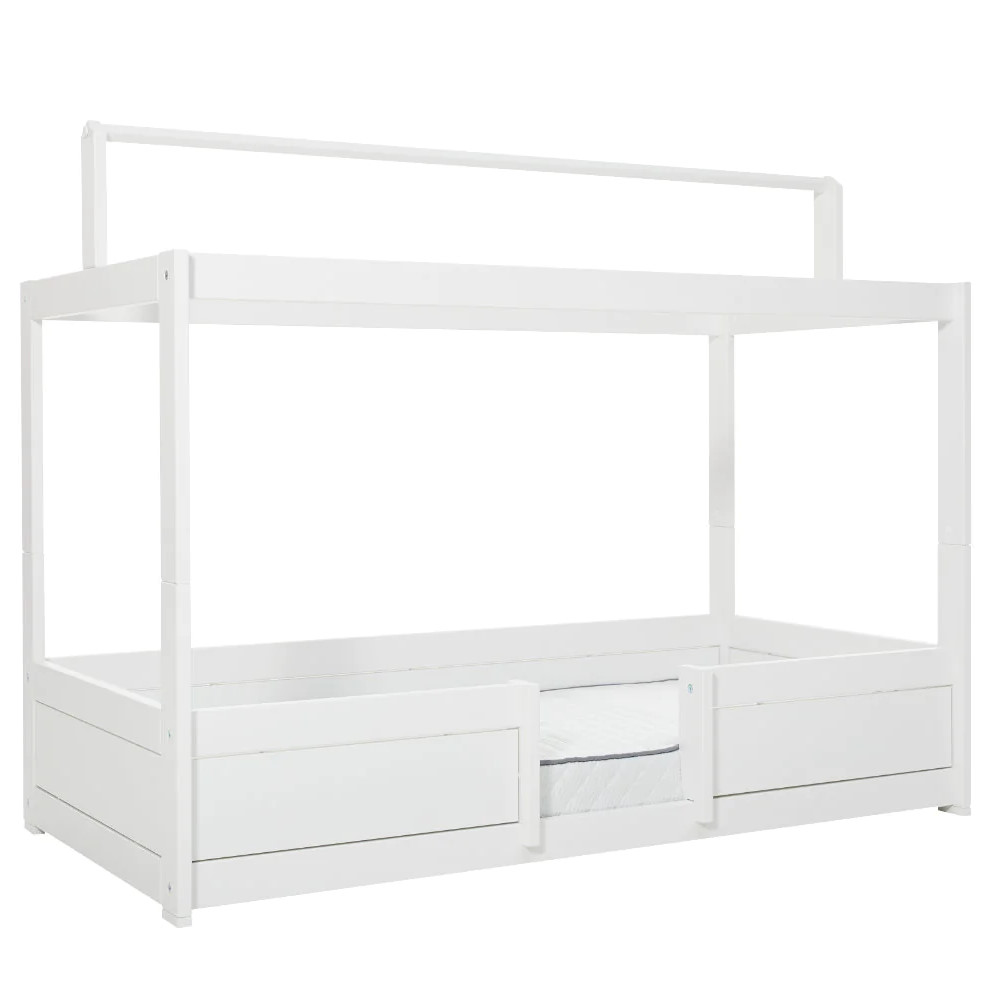 4 in 1 Bett mit Dachkonstruktion Weiss, Rollrost 1